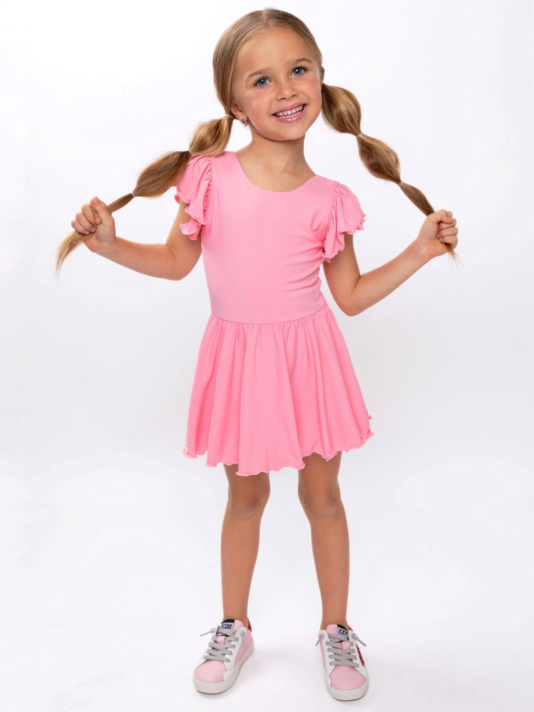Pink Flutter Sleeve Active Dress with Built-In Bloomers Pink / 4T