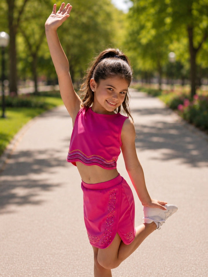 Pink Sparkle Rhinestone Tank Top and Skort Set