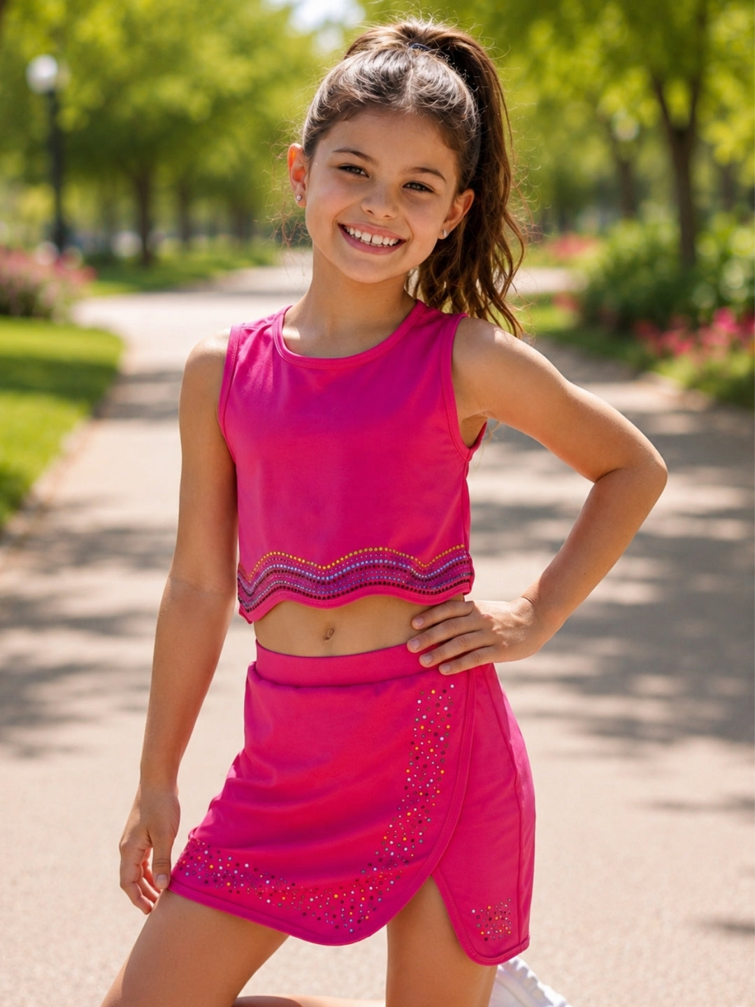 Pink Sparkle Rhinestone Tank Top and Skort Set