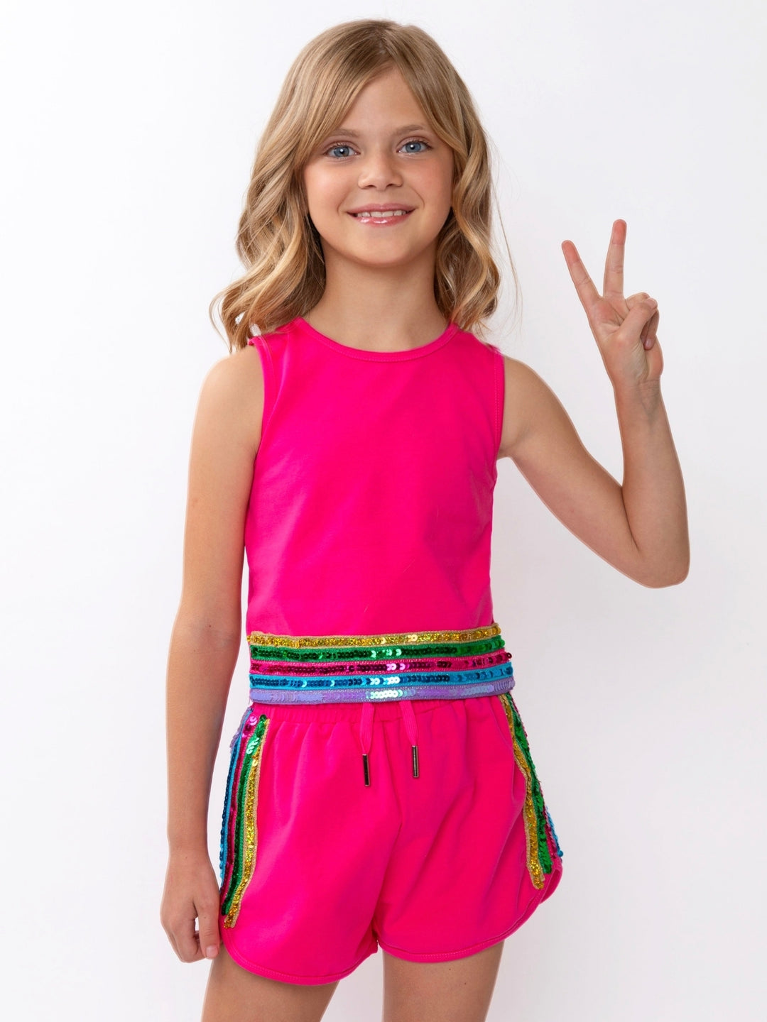 Girls summer athletic top and short set with drawstring waist