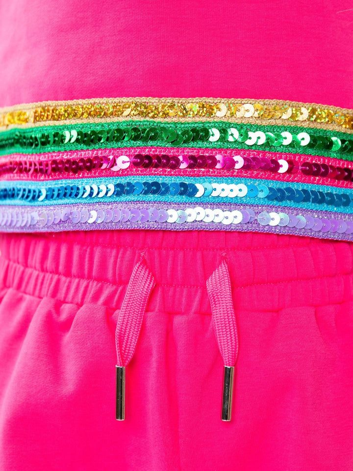 Stylish girls activewear set with rainbow stripe accents and drawstring waist