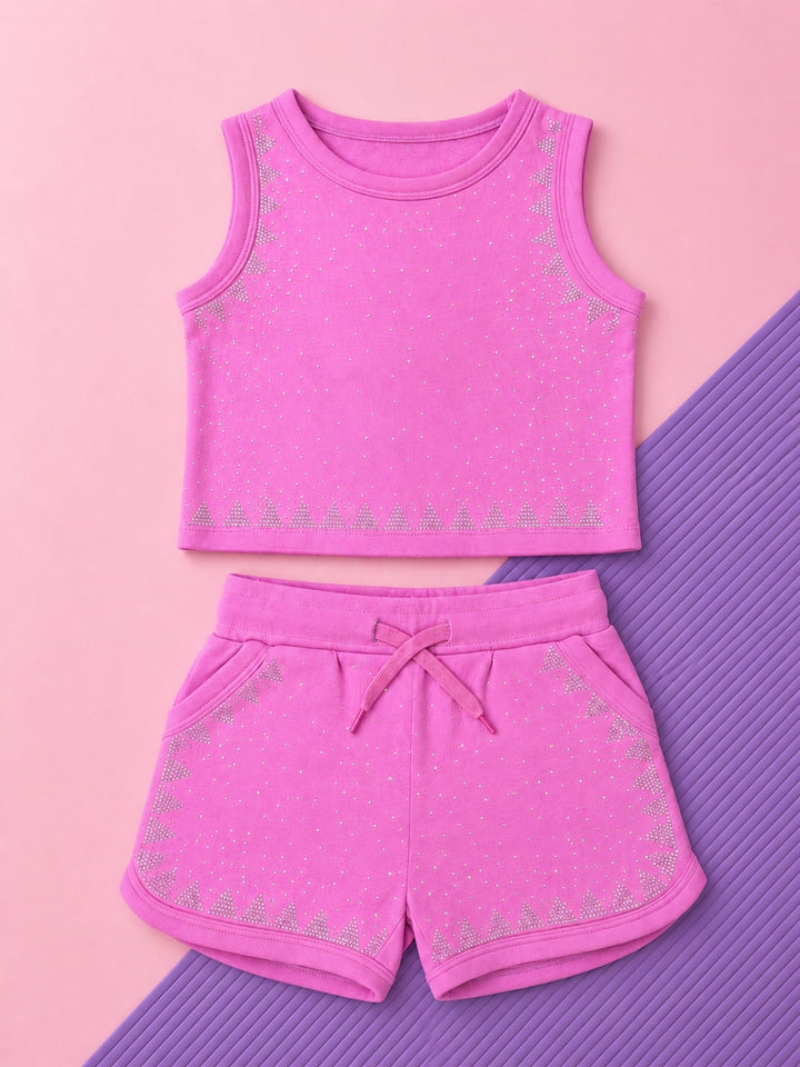 Sweet Bejeweled Pink Tank Top and Short Set