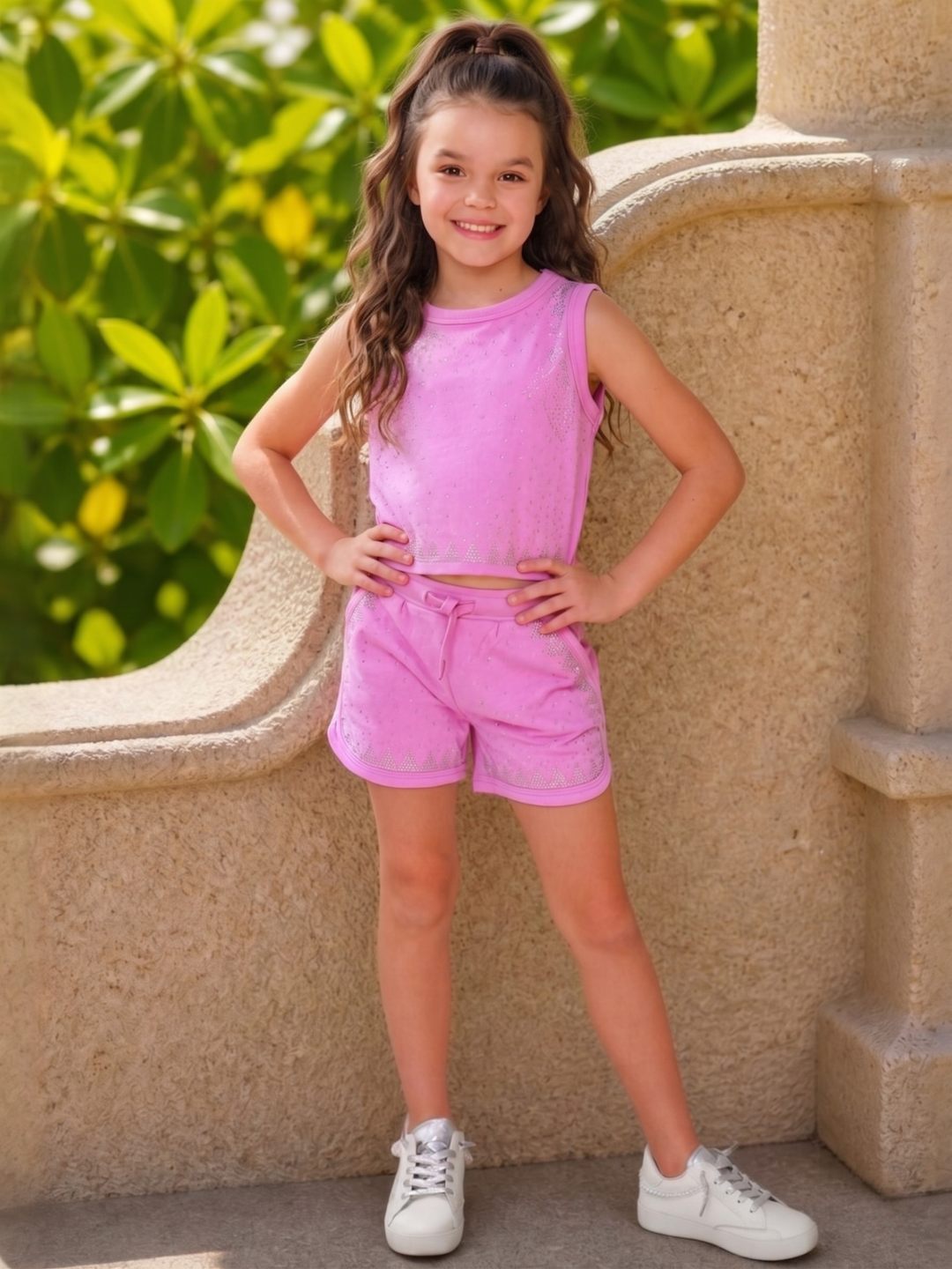 girls comfortable clothing pink short set
