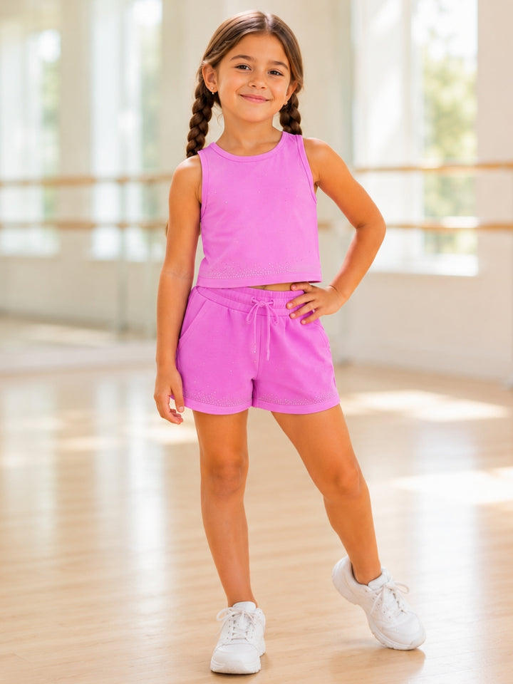 Sweet Bejeweled Pink Tank Top and Short Set