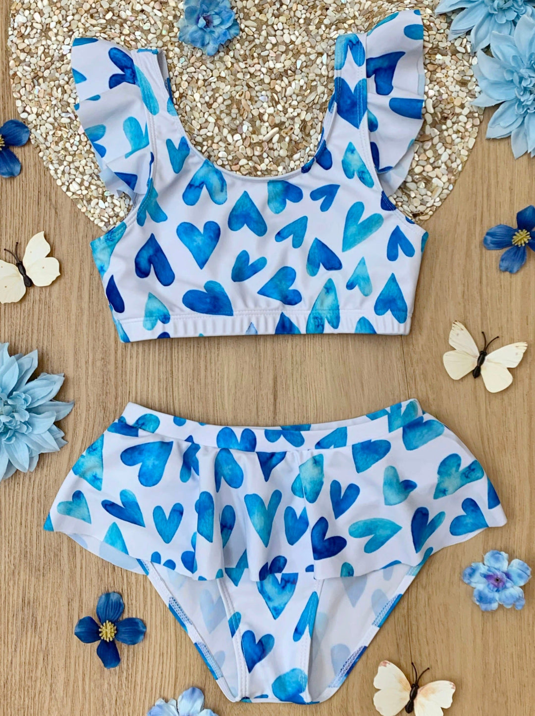 Mia Belle Girls Heart Print Skirted Swimsuit | Two Piece Swimsuits
