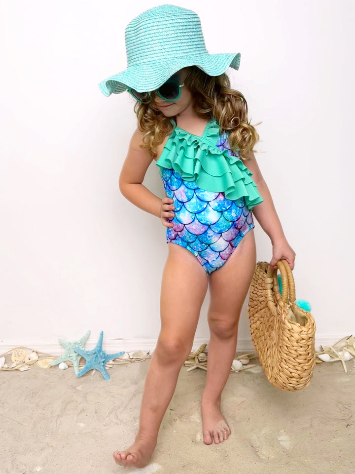 Mia Belle Girls Mermaid Print Swimsuit | Cute Toddler Swimsuits