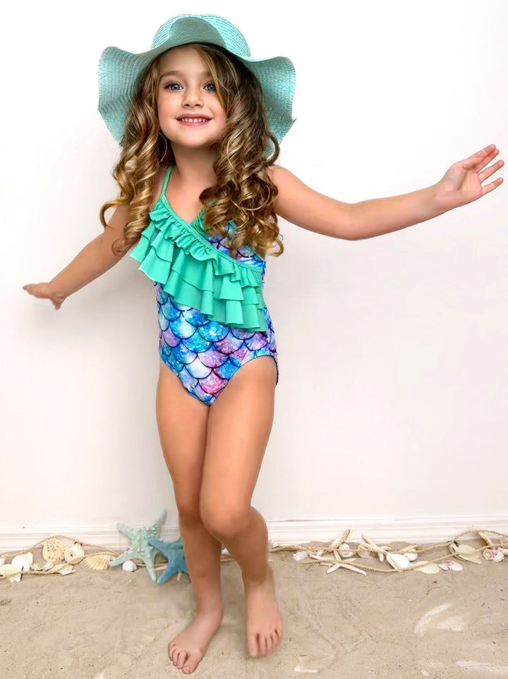 Mia Belle Girls Mermaid Print Swimsuit | Cute Toddler Swimsuits