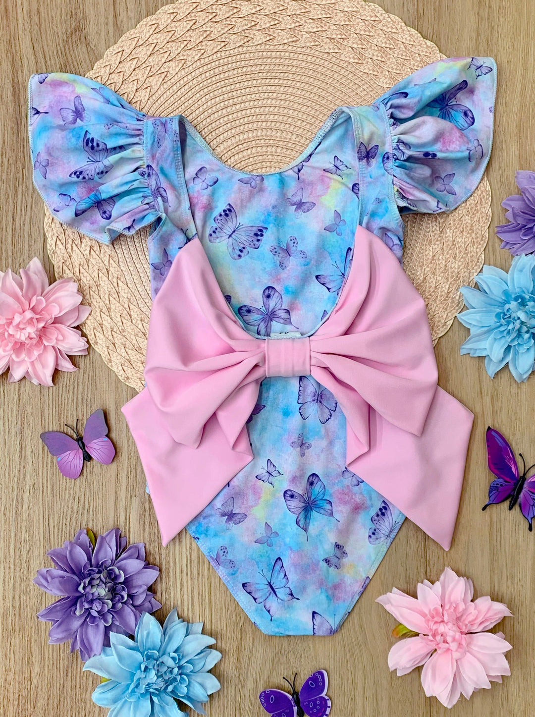Mia Belle Girls Flutter Sleeve One Piece Swimsuit | Girls Swimwear