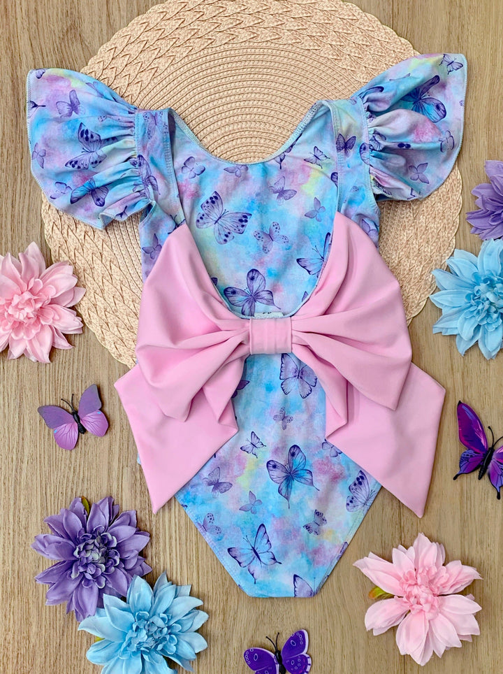 Mia Belle Girls Flutter Sleeve One Piece Swimsuit | Girls Swimwear