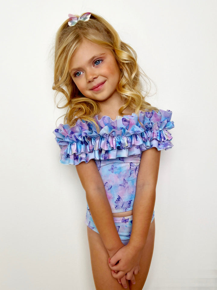 Lovely Butterflies Ruffle Tankini Two Piece Swimsuit Mia Belle Girls