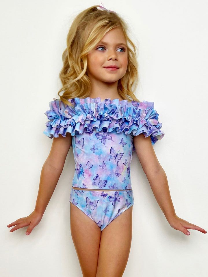 Lovely Butterflies Ruffle Tankini Two Piece Swimsuit Mia Belle Girls