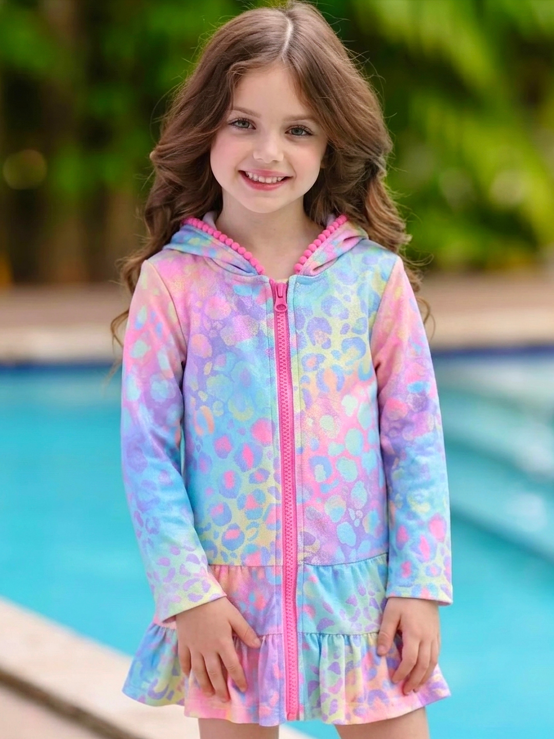 Girls rainbow hooded terry cover up dress