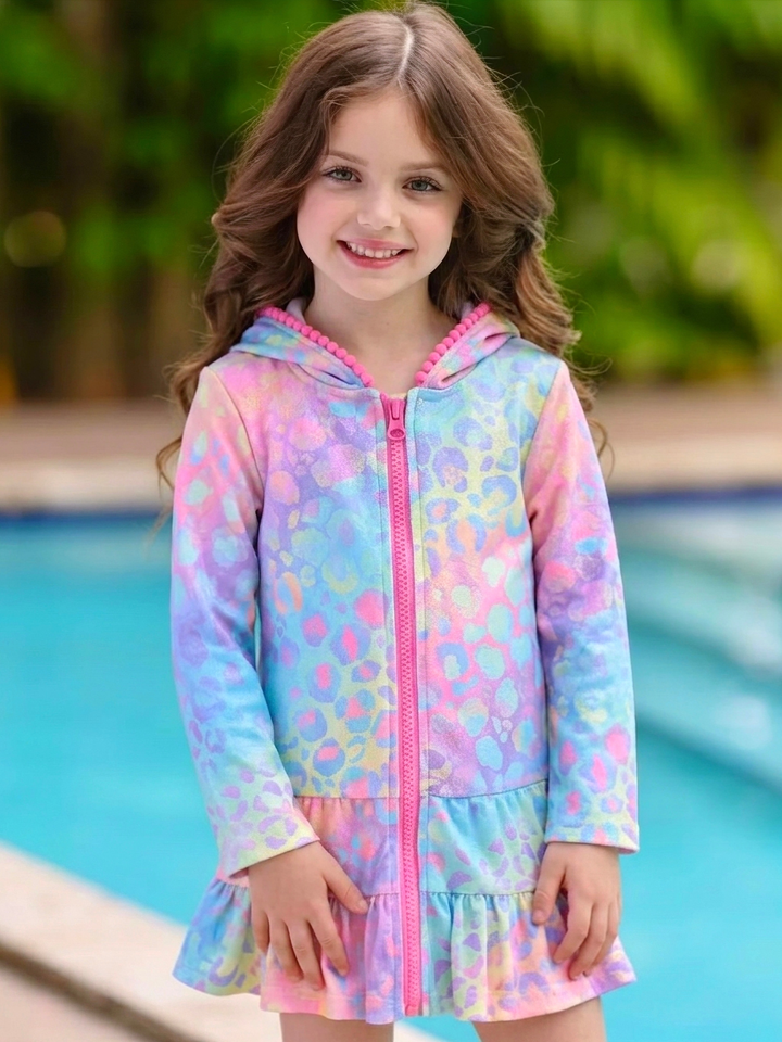 Girls rainbow hooded terry cover up dress