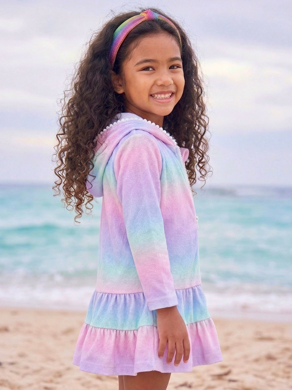 Girls vacation cover up hooded ombre dress