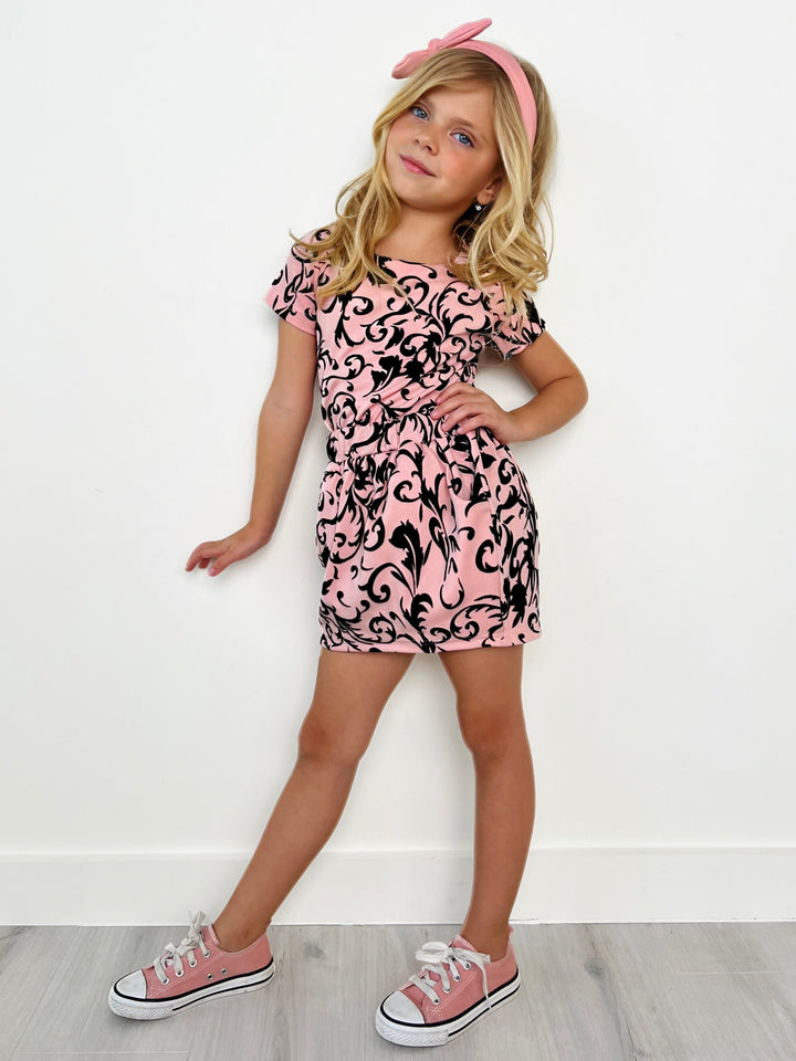 Kids Couture x Mia Belle Girls Pink Black Velvet Brocade Vine Top