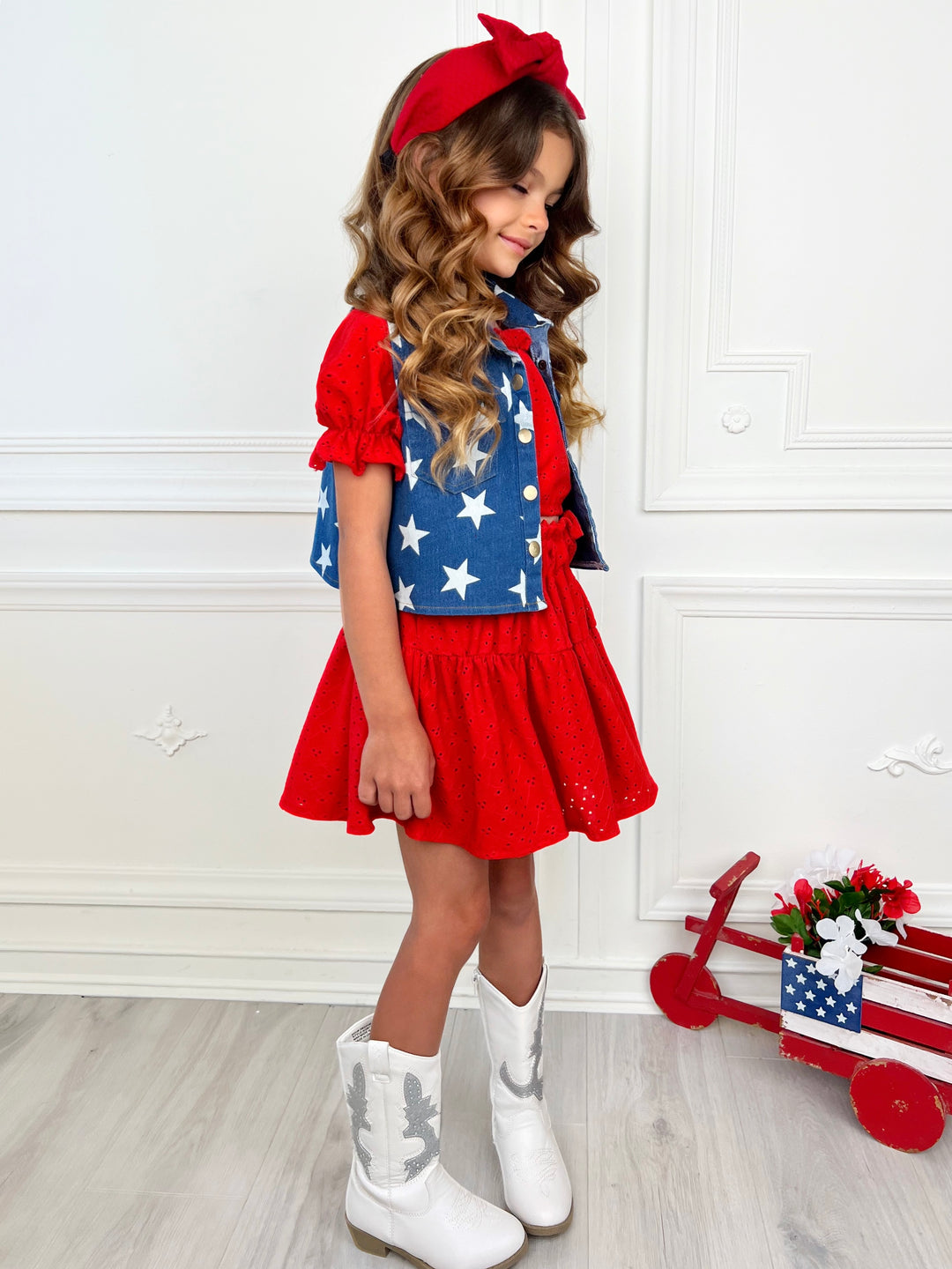 Rosette Charm Eyelet Top & Skirt Set