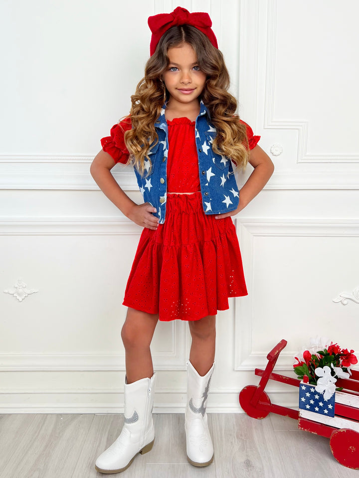 Rosette Charm Eyelet Top & Skirt Set