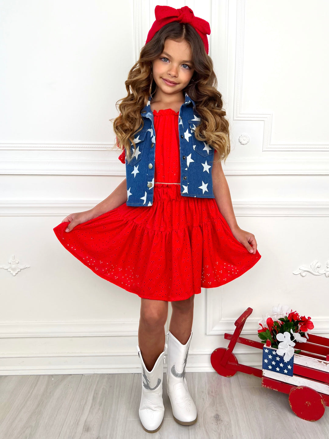 Rosette Charm Eyelet Top & Skirt Set