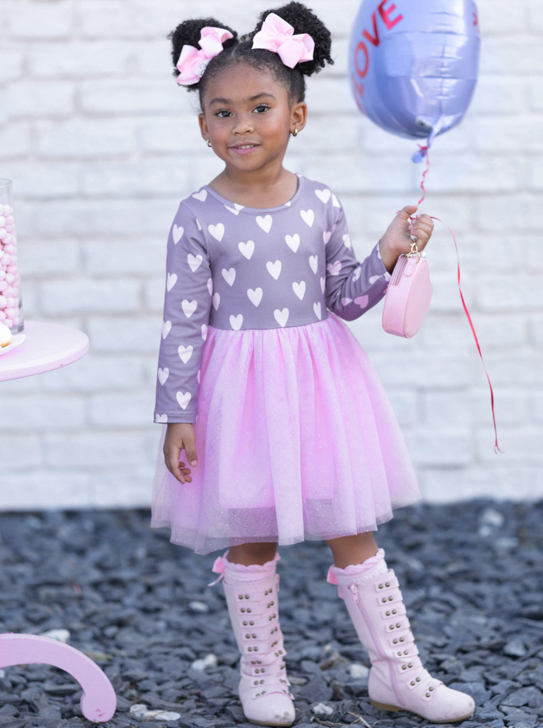 Valentines Day Outfits | Girls Heart Print Sparkle Glitter Tutu Dress