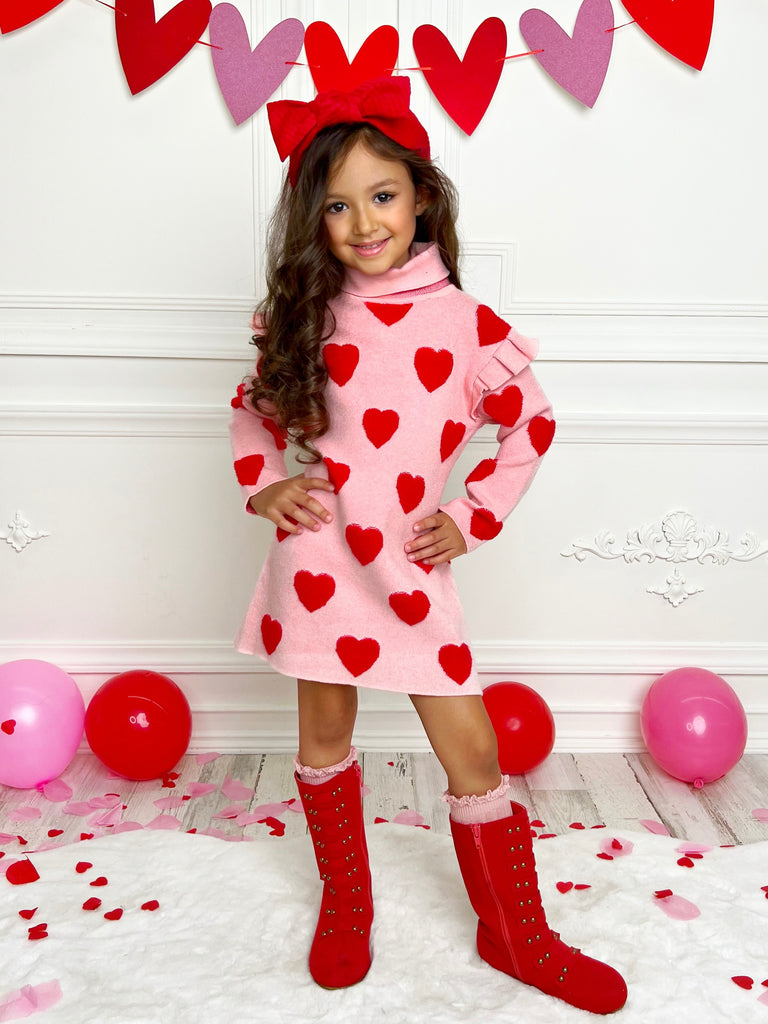 baby pink bell sleeve turtle neck dress Warms My Heart Heart Sweater Mia Belle Girls Category_Stylewise Direct Migrated/Dresses Trendy Yellow Bow Satin Bell Sleeve Mini Dress Size (Shoe):08.0