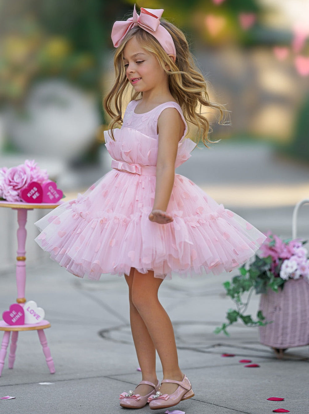 valentine's day dress girls Mia Belle Girls Heart Layered Tulle Dress