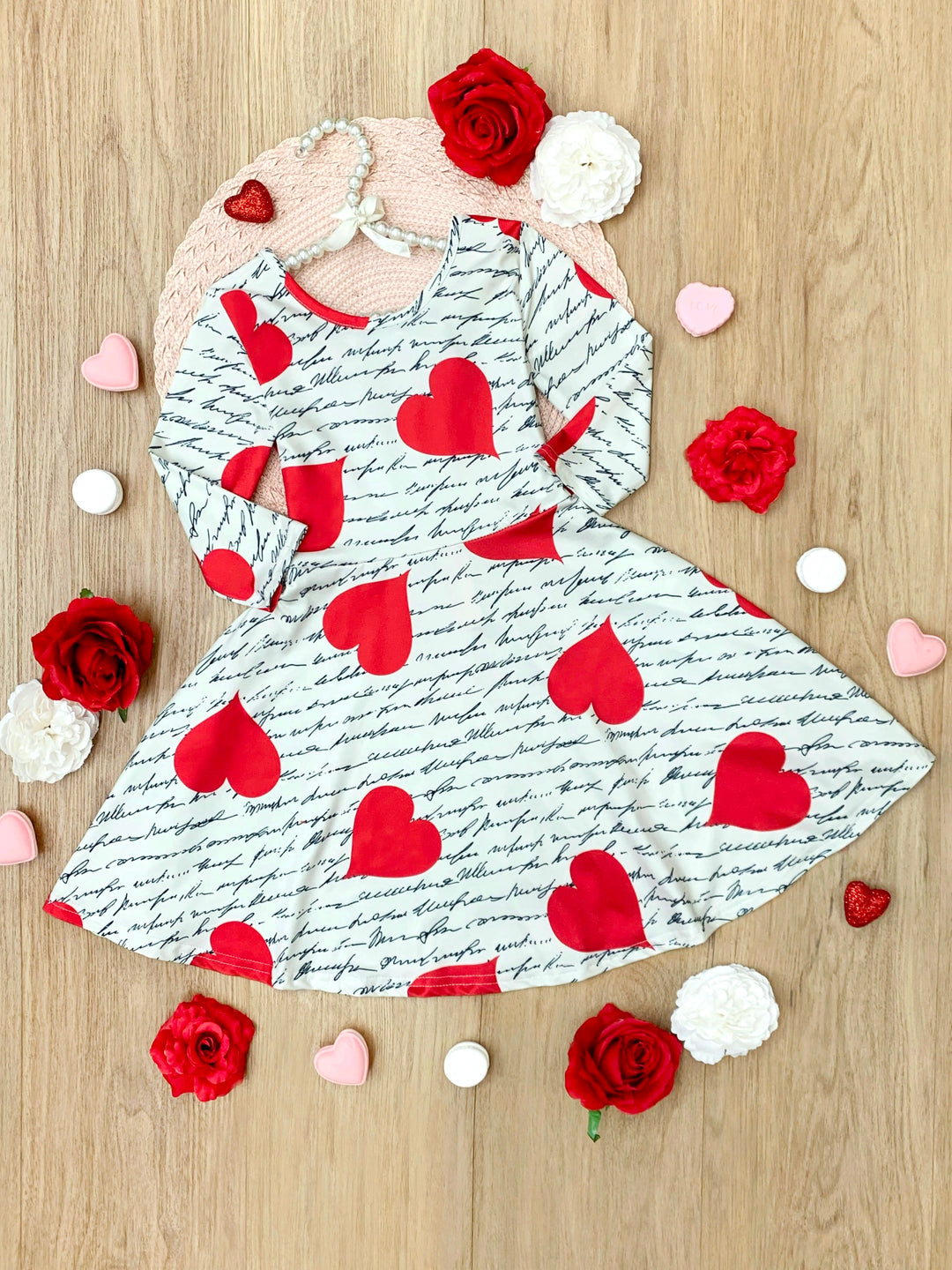 Heartfelt Script Twirly Long Sleeve Skater Dress Mia Belle Girls