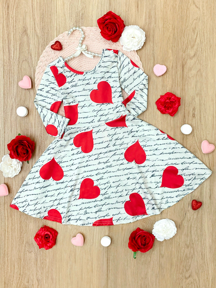 Heartfelt Script Twirly Long Sleeve Skater Dress Mia Belle Girls