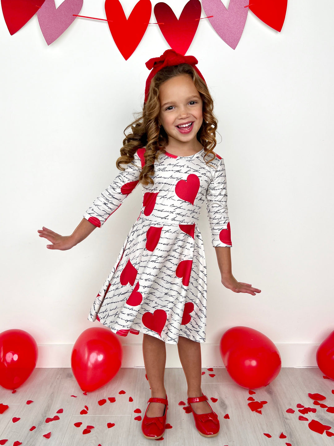 Heartfelt Script Twirly Long Sleeve Skater Dress Mia Belle Girls