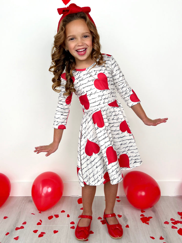 Heartfelt Script Twirly Long Sleeve Skater Dress Mia Belle Girls
