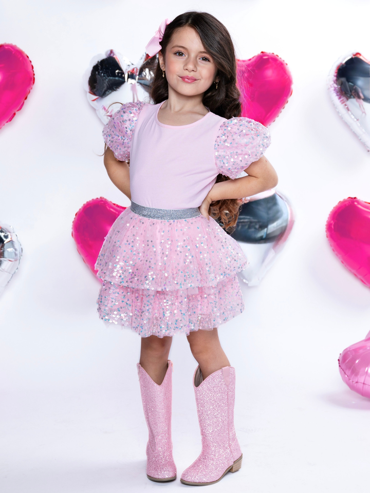 Sweet Shine Pink Top & Sequin Skirt Set