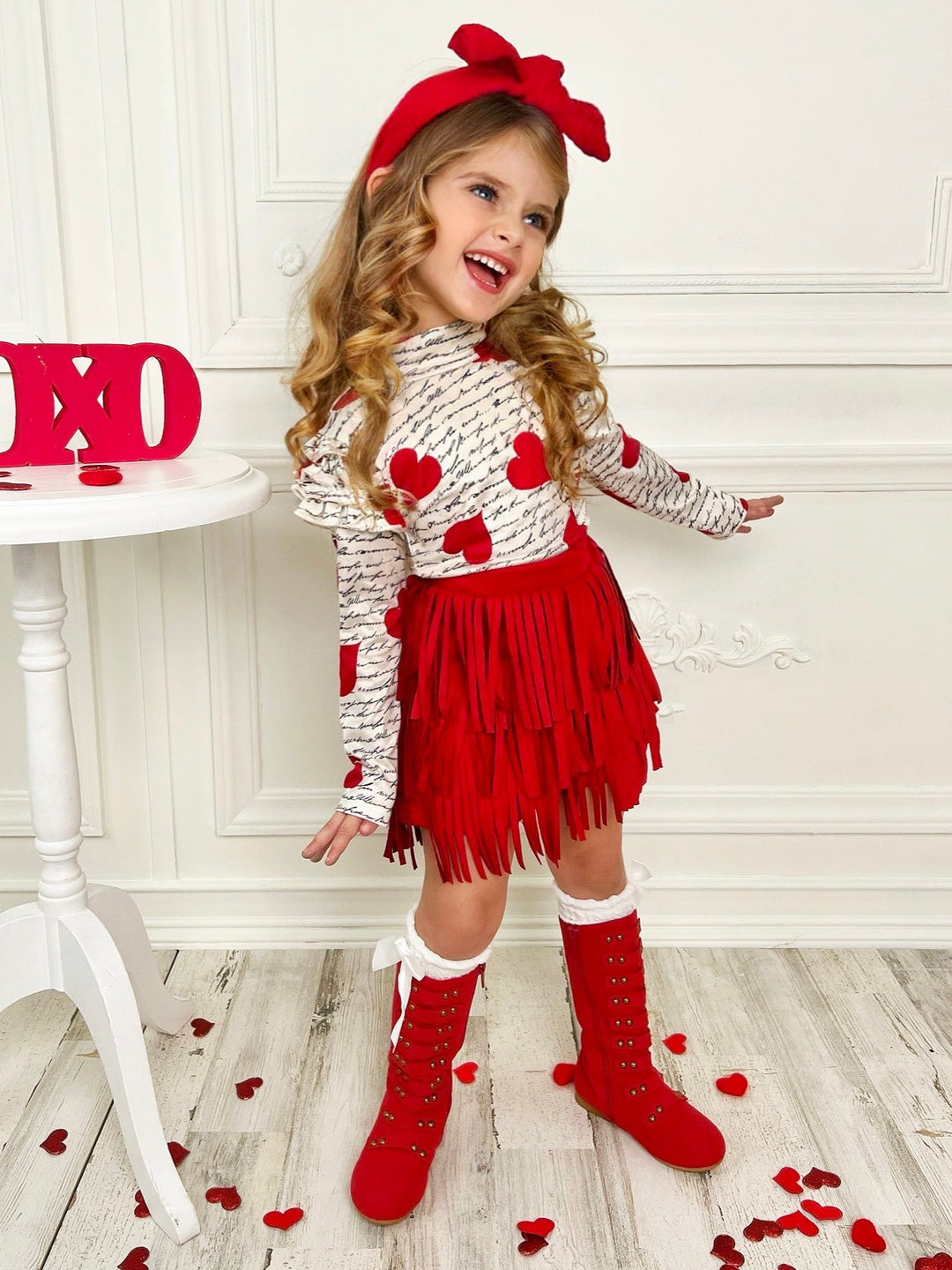 My Love Language Top and Fringe Skirt Set Mia Belle Girls