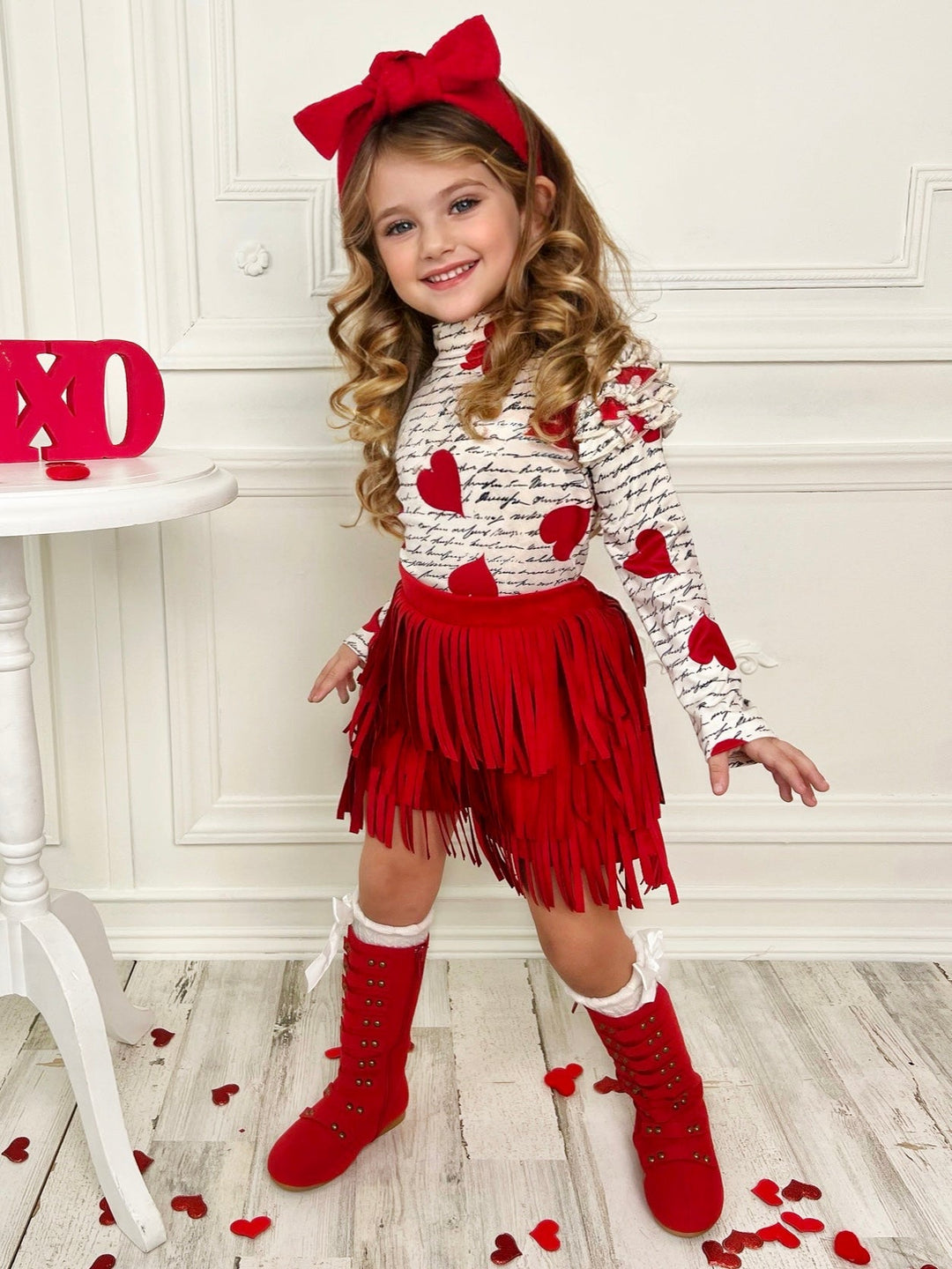 My Love Language Top and Fringe Skirt Set Mia Belle Girls