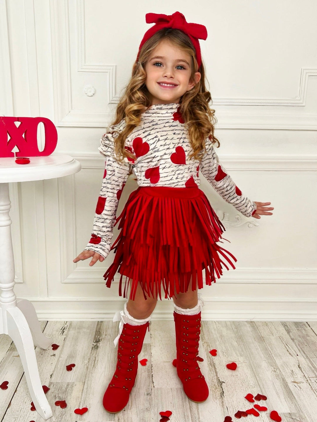 My Love Language Top and Fringe Skirt Set Mia Belle Girls