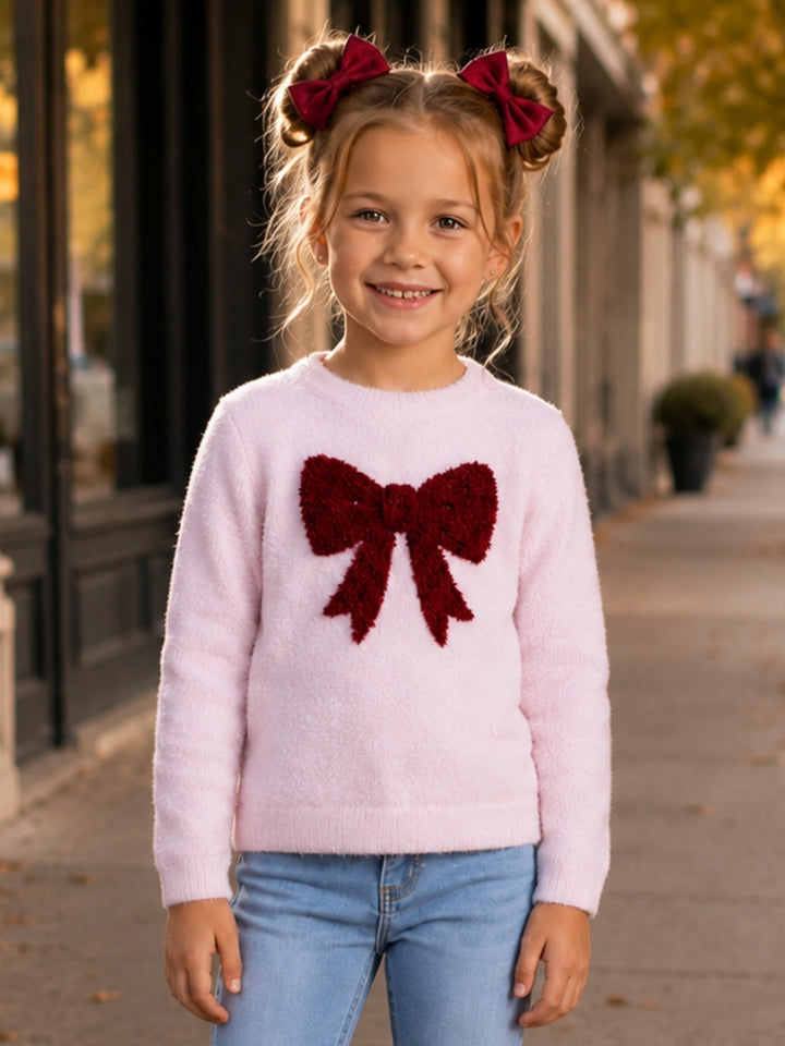 Sweet Bow Pink Fuzzy Sweater