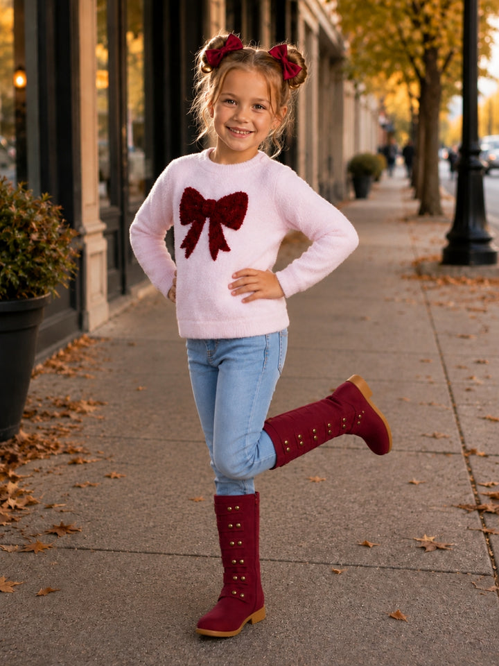 Sweet Bow Pink Fuzzy Sweater