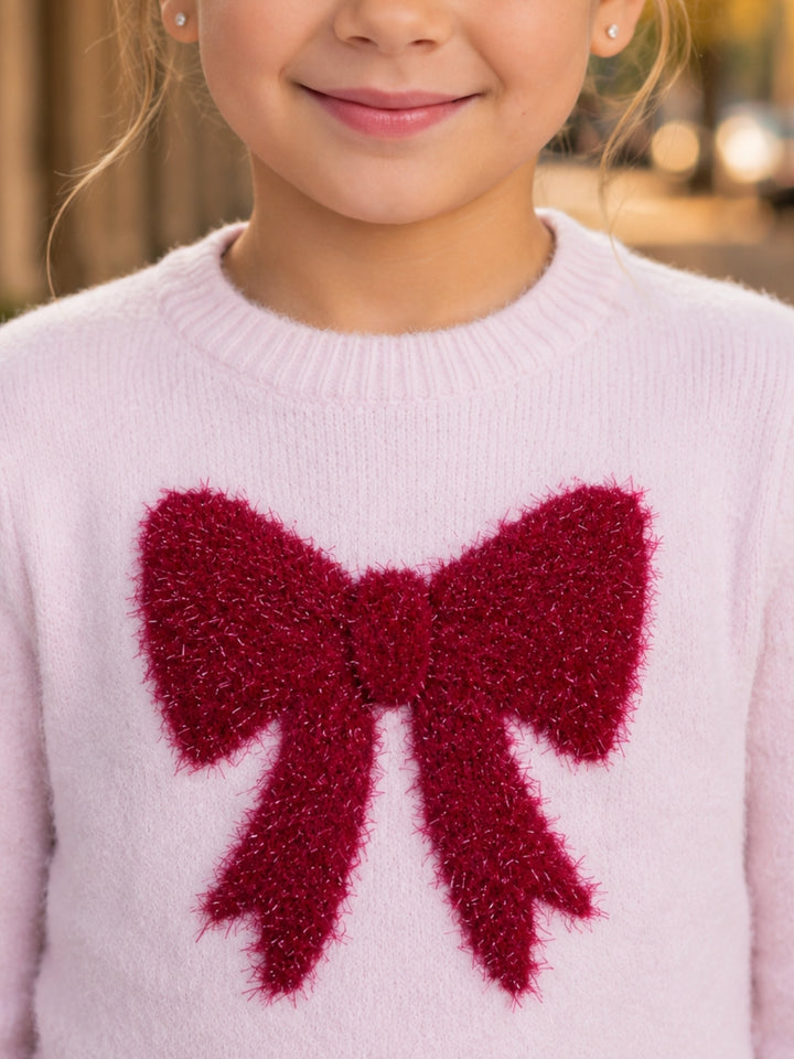 Sweet Bow Pink Fuzzy Sweater