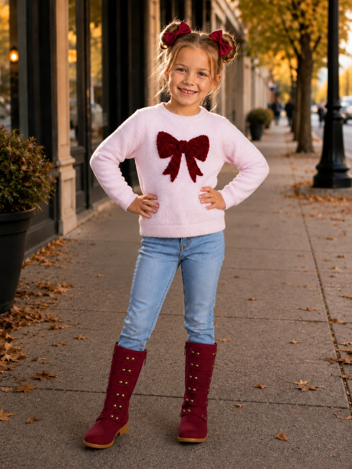 Sweet Bow Pink Fuzzy Sweater