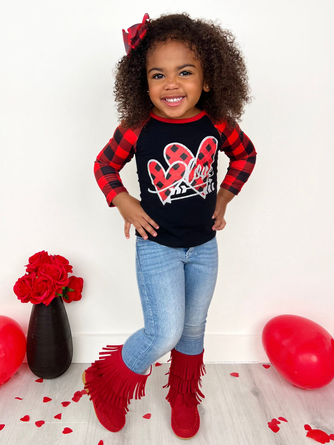 Cupid's Love Plaid Raglan Top Mia Belle Girls