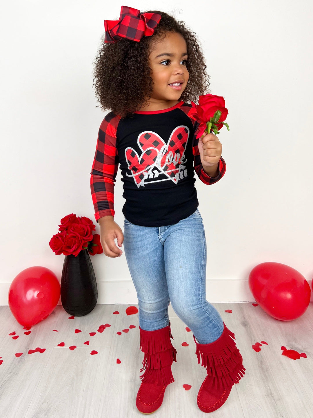 Cupid's Love Plaid Raglan Top Mia Belle Girls