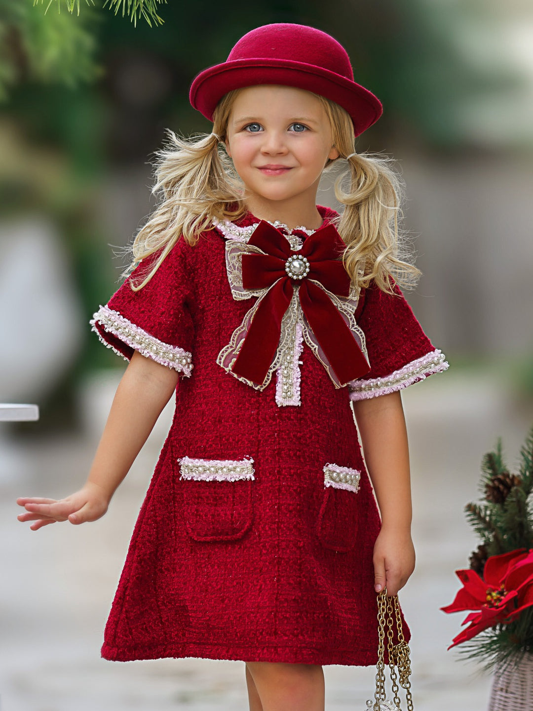 Cozy Meets Chic Tweed Dress Burgundy / 10Y/12Y
