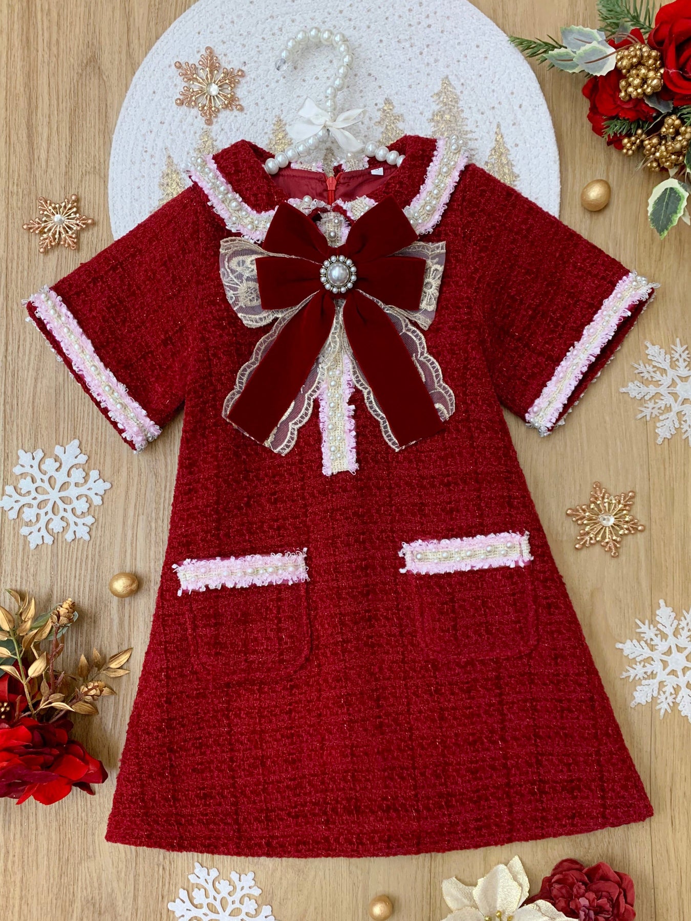 Cozy Meets Chic Tweed Dress Burgundy / 10Y/12Y