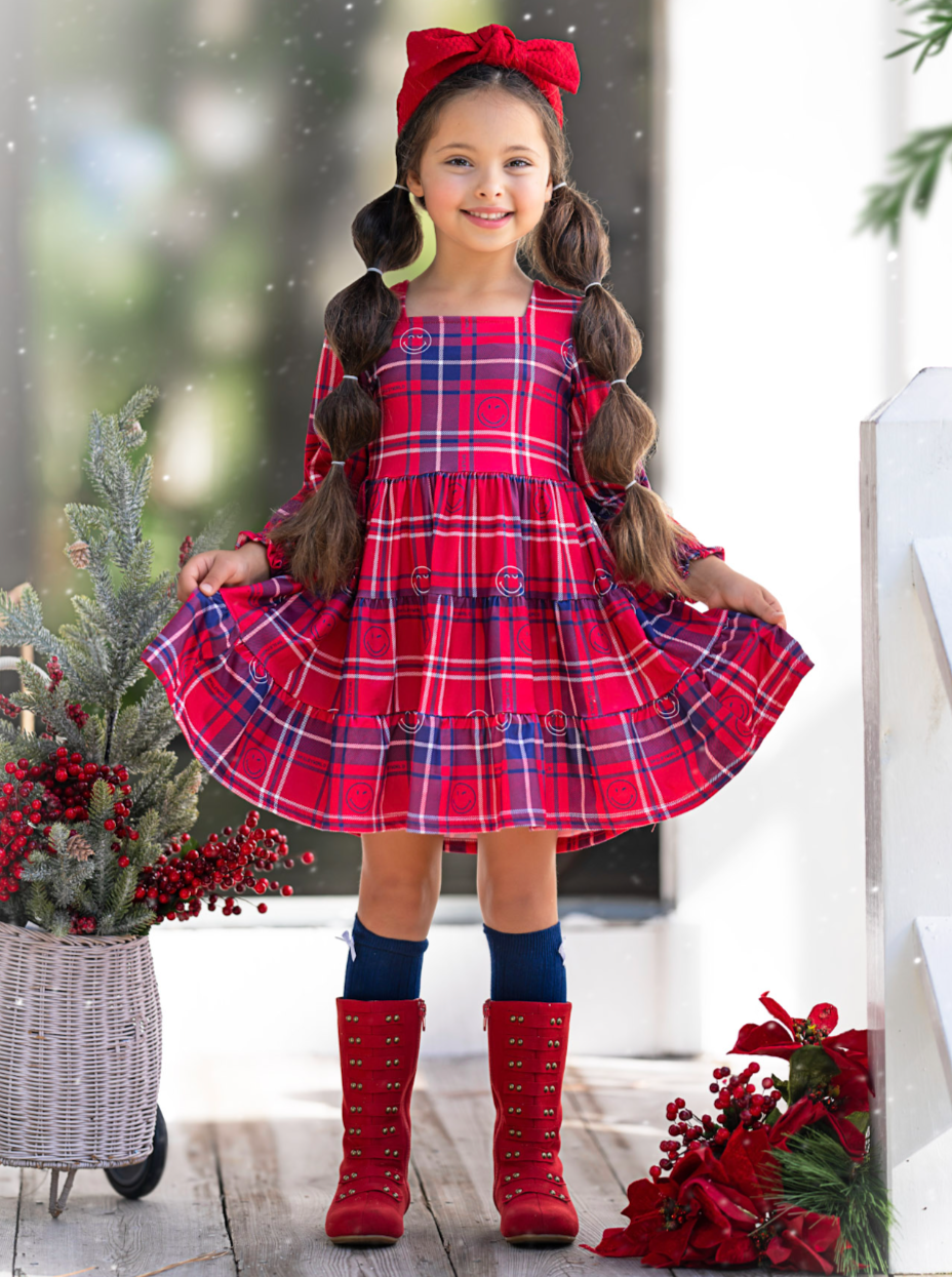 SmileyWorld Positively Plaid Long Sleeve Dress Mia Belle Girls