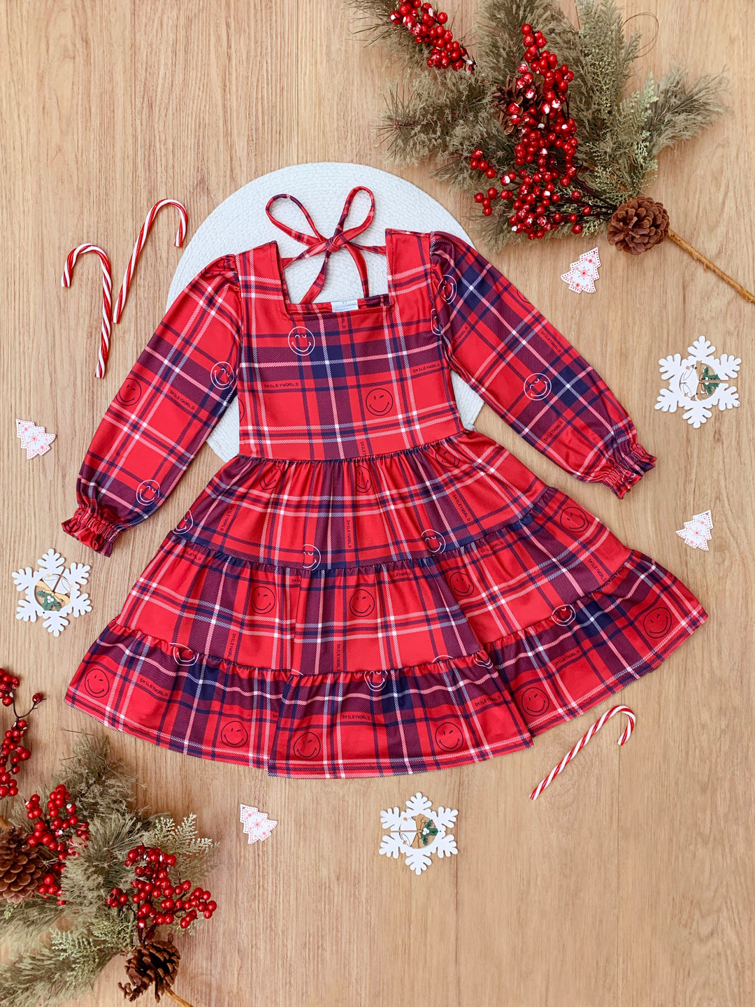 SmileyWorld Positively Plaid Long Sleeve Dress Mia Belle Girls