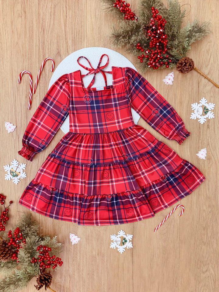 SmileyWorld Positively Plaid Long Sleeve Dress Mia Belle Girls
