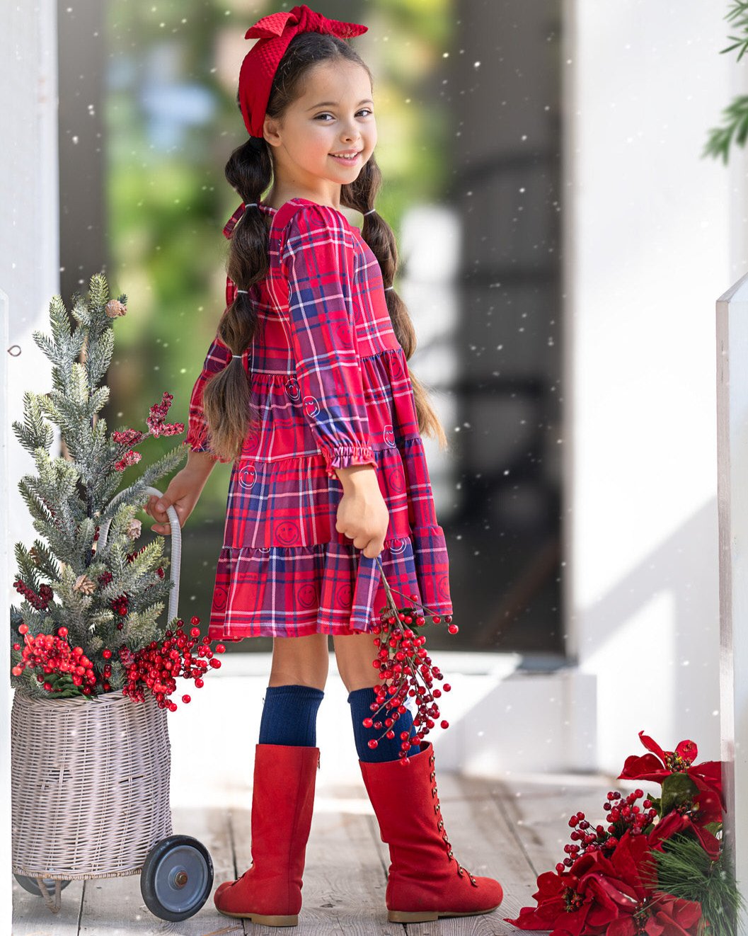 SmileyWorld Positively Plaid Long Sleeve Dress Mia Belle Girls