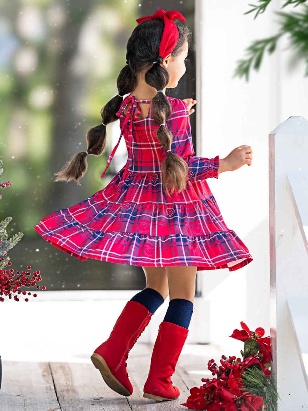 SmileyWorld Positively Plaid Long Sleeve Dress Mia Belle Girls