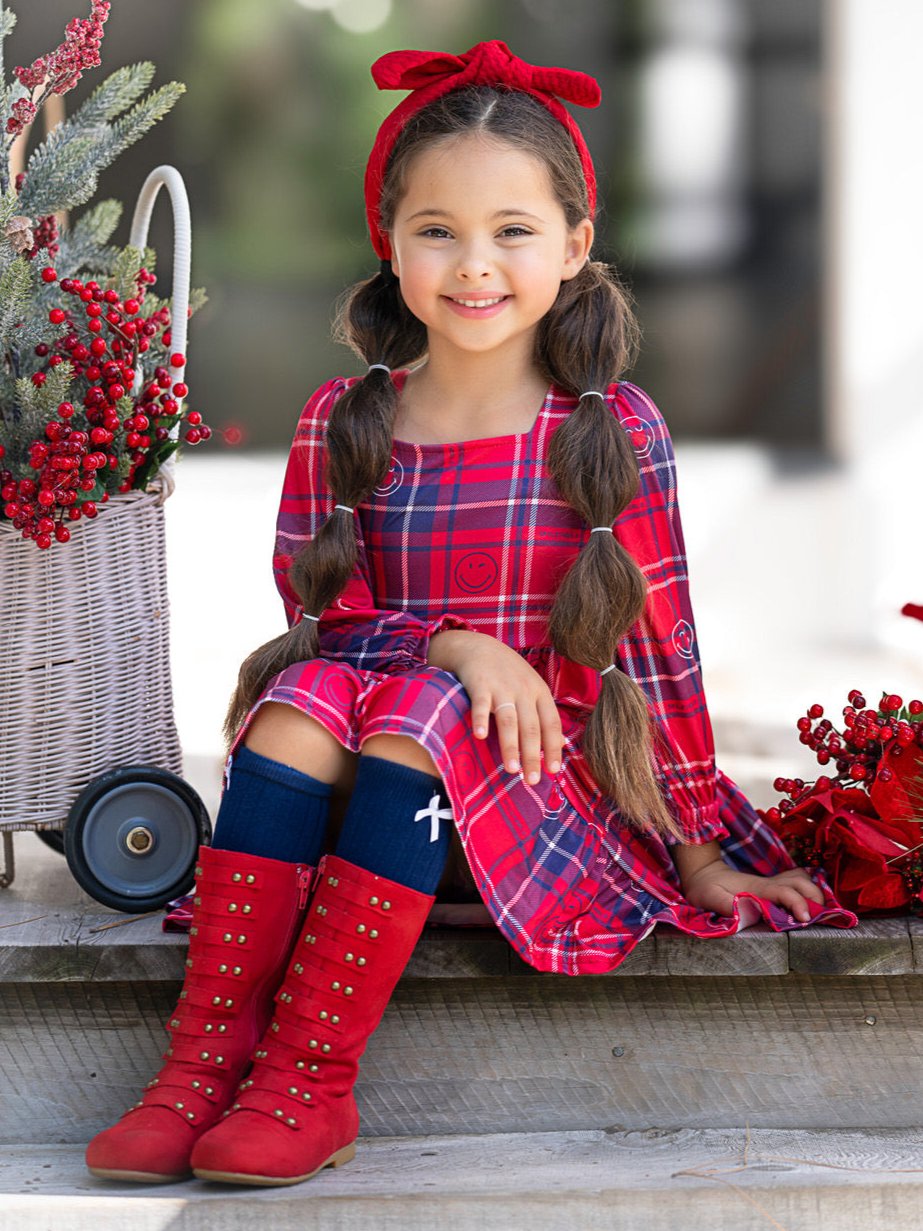 SmileyWorld Positively Plaid Long Sleeve Dress Mia Belle Girls