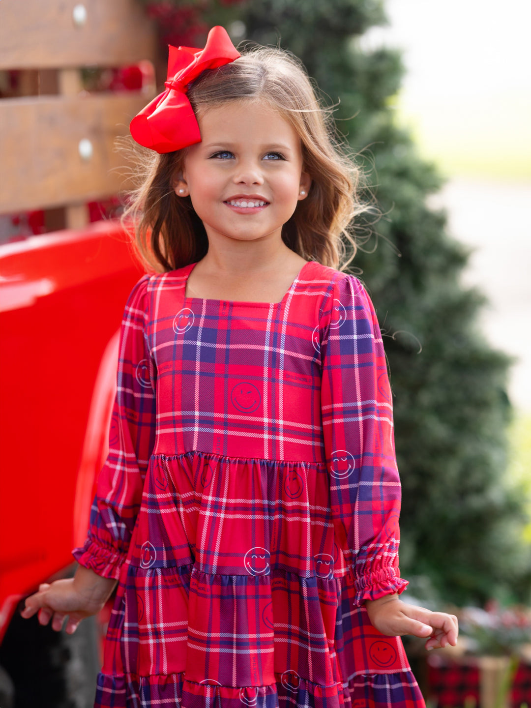 SmileyWorld Positively Plaid Long Sleeve Dress Mia Belle Girls