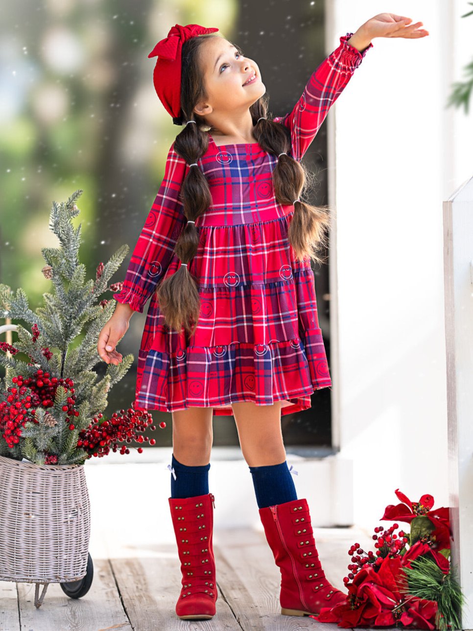 SmileyWorld Positively Plaid Long Sleeve Dress Mia Belle Girls