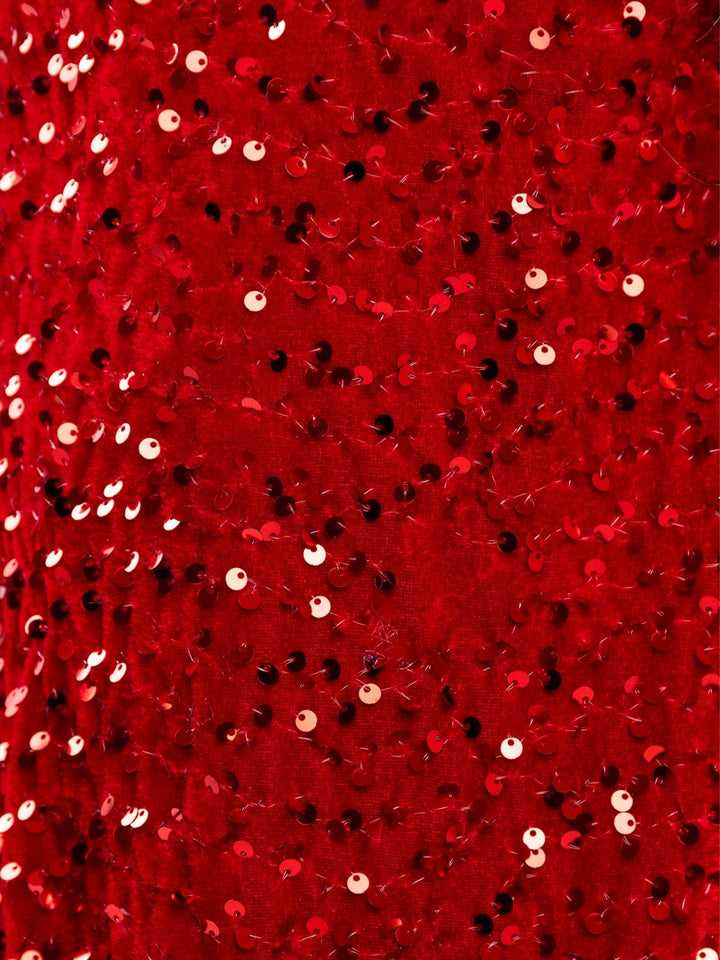 Red Sequin Ruffle Hem Holiday Party Dress